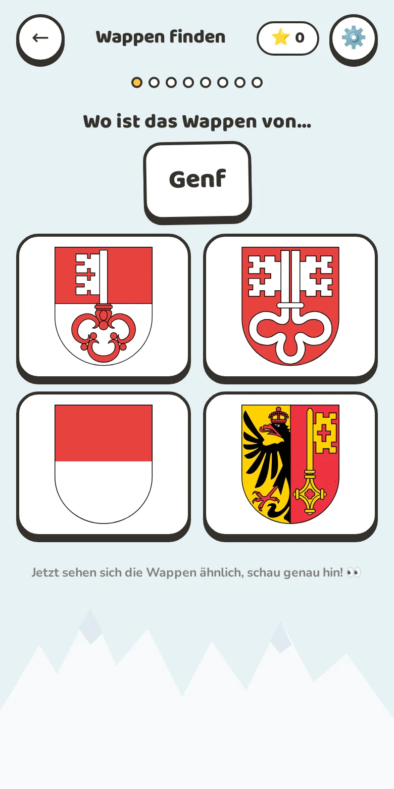 Spielart Wappen finden: vier Wappen zur Auswahl